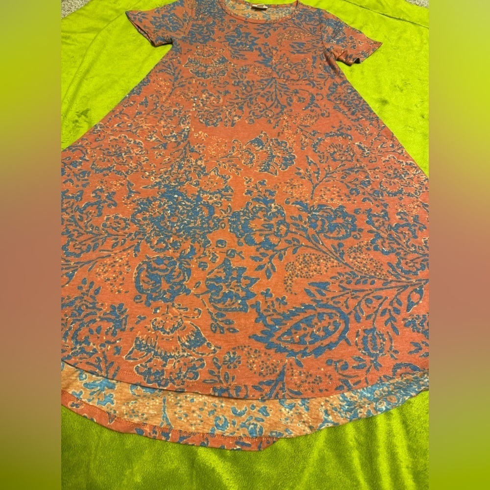 LuLaRoe Carly Dress Orange and Blue Fade Print XXS New for Summer - Picture 2 of 9